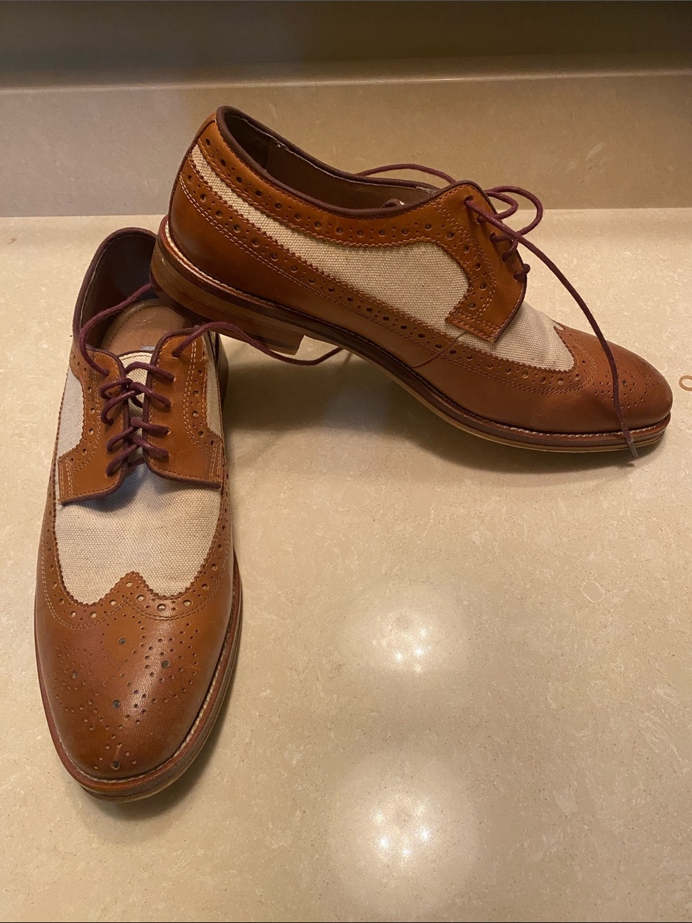 Johnston & Murphy Brown and Cream Two-Tone Wingtip Oxfords